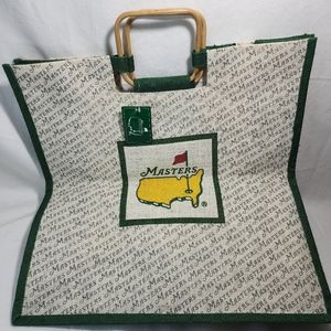 The Masters large burlap tote with bamboo handles